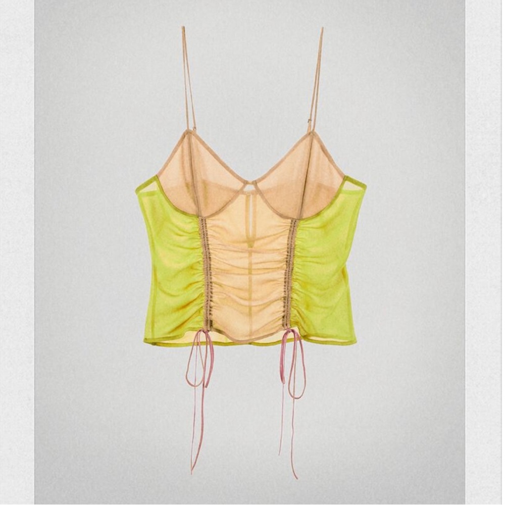 Zara sheer drawstring ruched top.